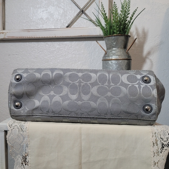 Coach Penelope Grey Signature Logo Carryall Canvas Bag with Embossed Snakeskin - Picture 6 of 14